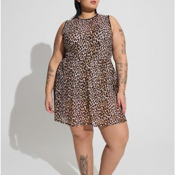 New! Torrid 3 Leopard Cheetah Mesh Swim Bathing Suit Dress 3X - Picture 2 of 3